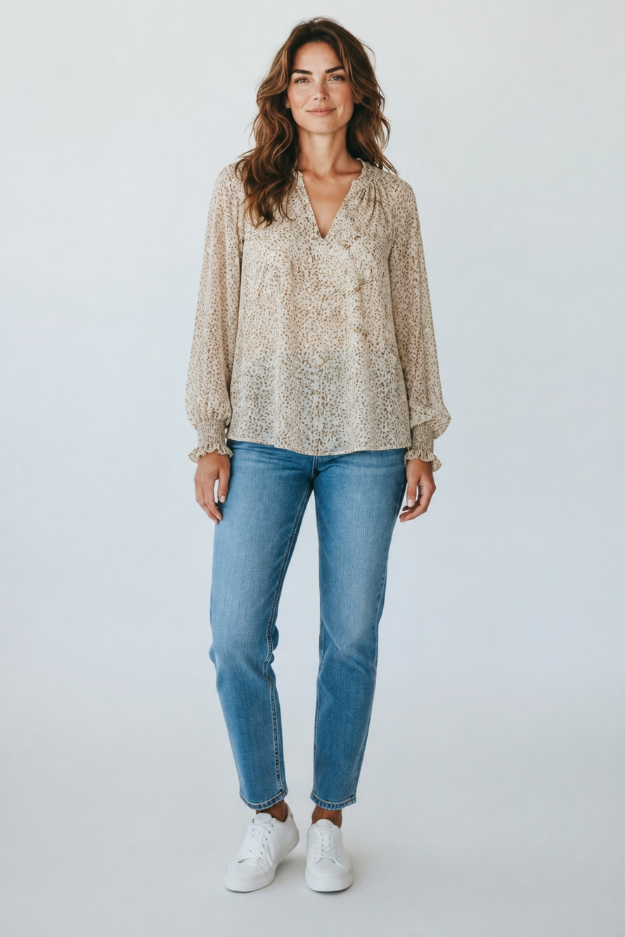 Philosophy Woman Republic Clothing Animal Print V-Neck Long Sleeve Blouse